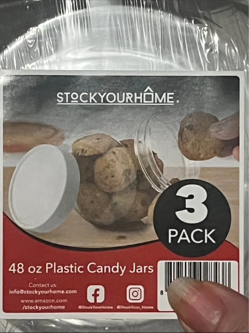 NWT StockYourHome 48 oz Clear Plastic Candy Jars - 3 Pack